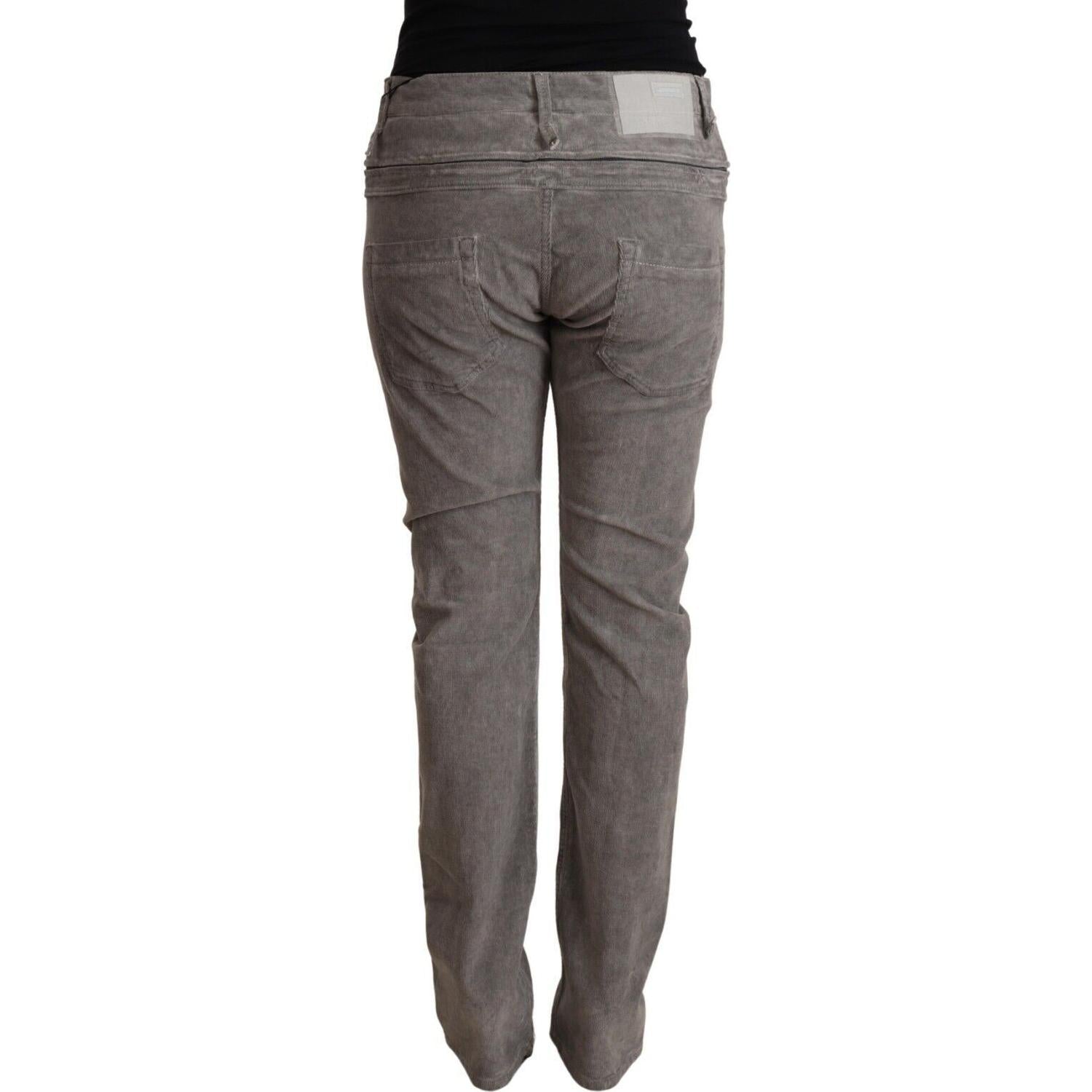 Acht Gray Cotton Straight Fit High Waist Pants
