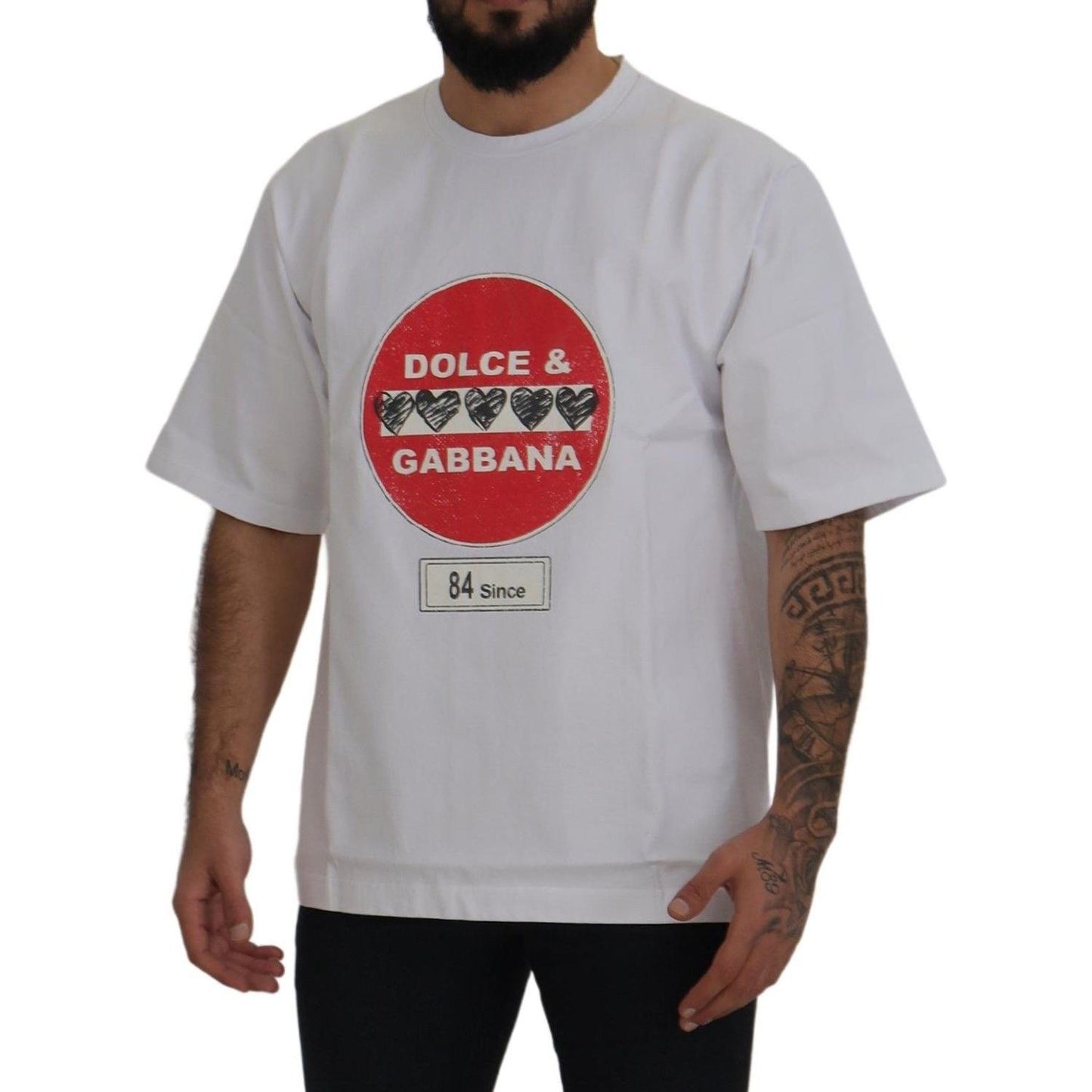 Dolce & Gabbana White Amor Heart Cotton Crewneck T-shirt Dolce & Gabbana