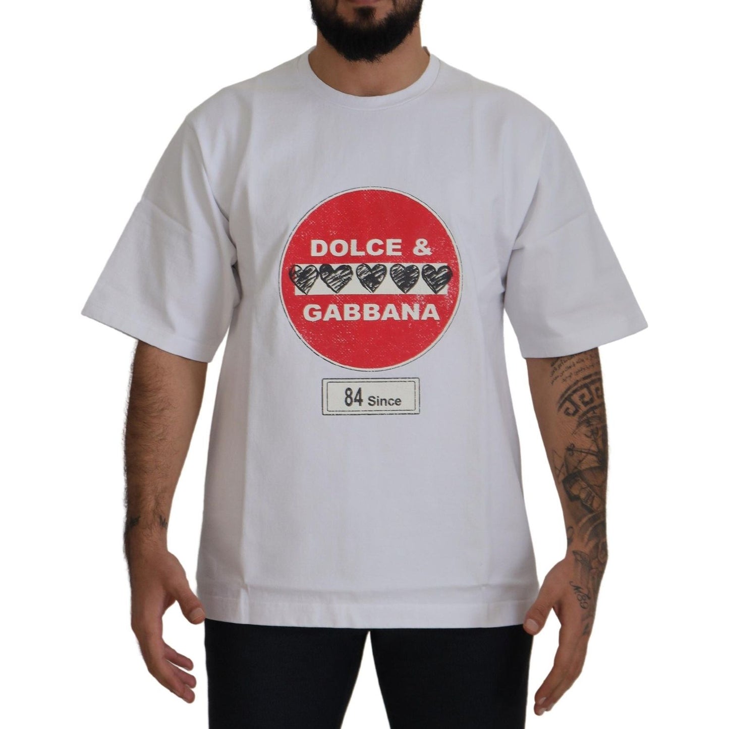 Dolce & Gabbana White Amor Heart Cotton Crewneck T-shirt Dolce & Gabbana