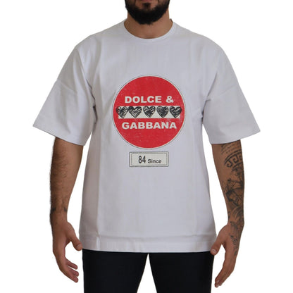 Dolce & Gabbana White Amor Heart Cotton Crewneck T-shirt Dolce & Gabbana