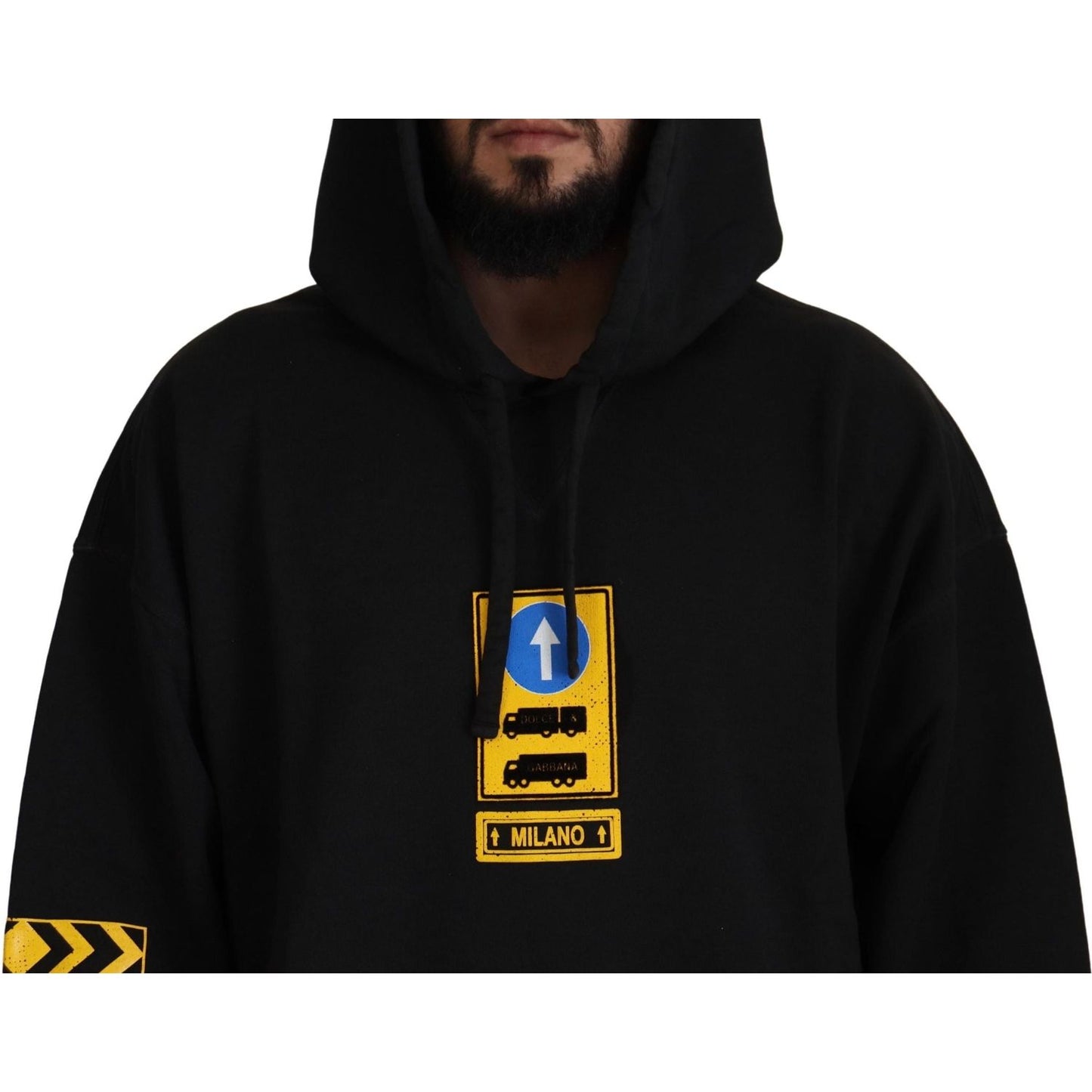 Dolce & Gabbana Black Cotton Hooded DG Shield Pullover Sweater Dolce & Gabbana