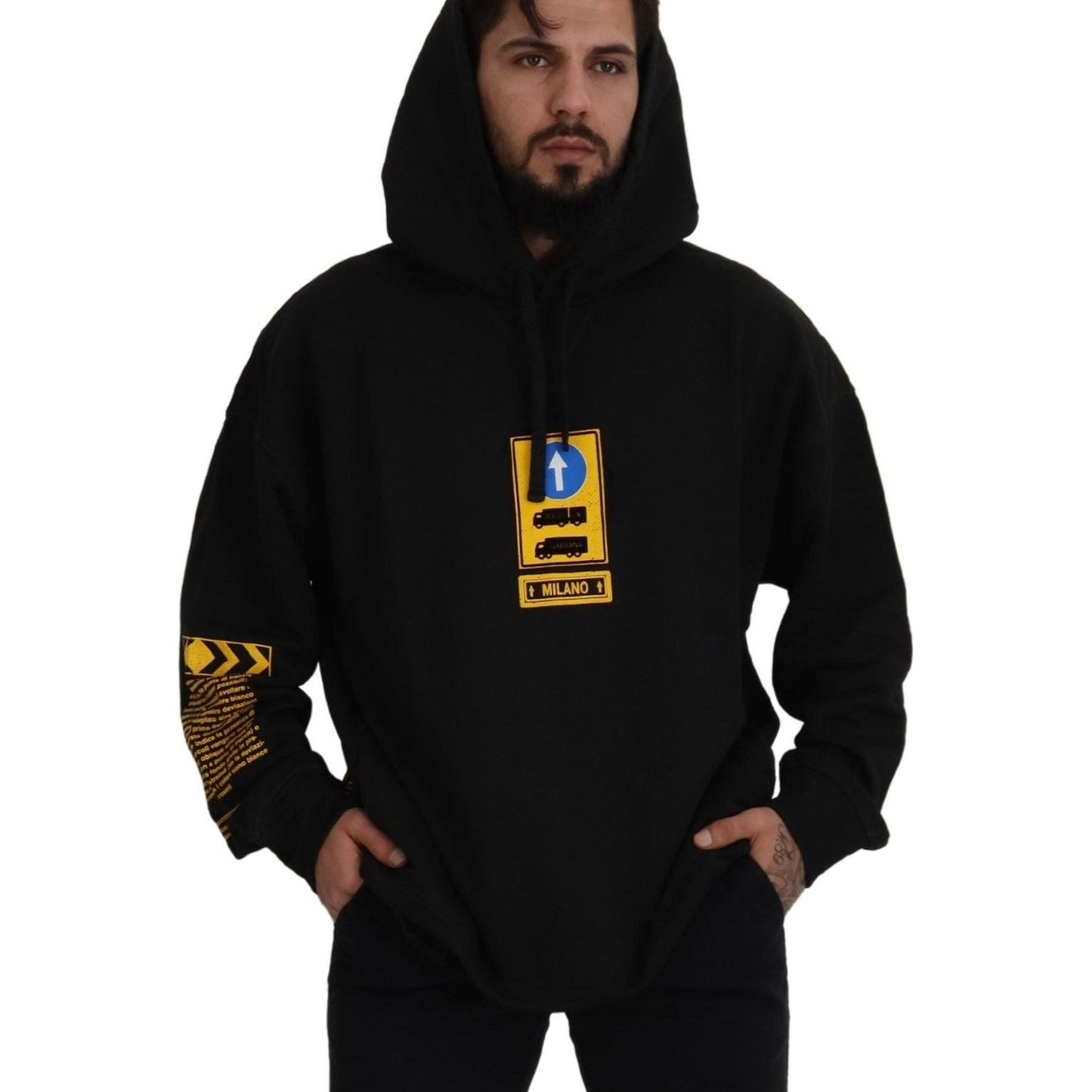 Dolce & Gabbana Black Cotton Hooded DG Shield Pullover Sweater Dolce & Gabbana