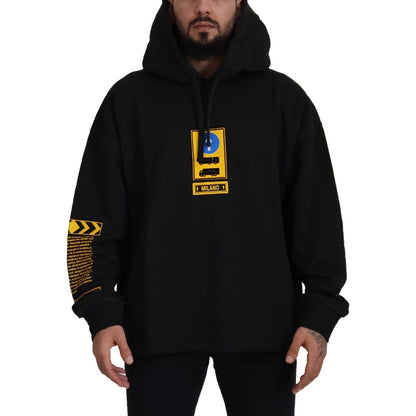 Dolce & Gabbana Black Cotton Hooded DG Shield Pullover Sweater Dolce & Gabbana