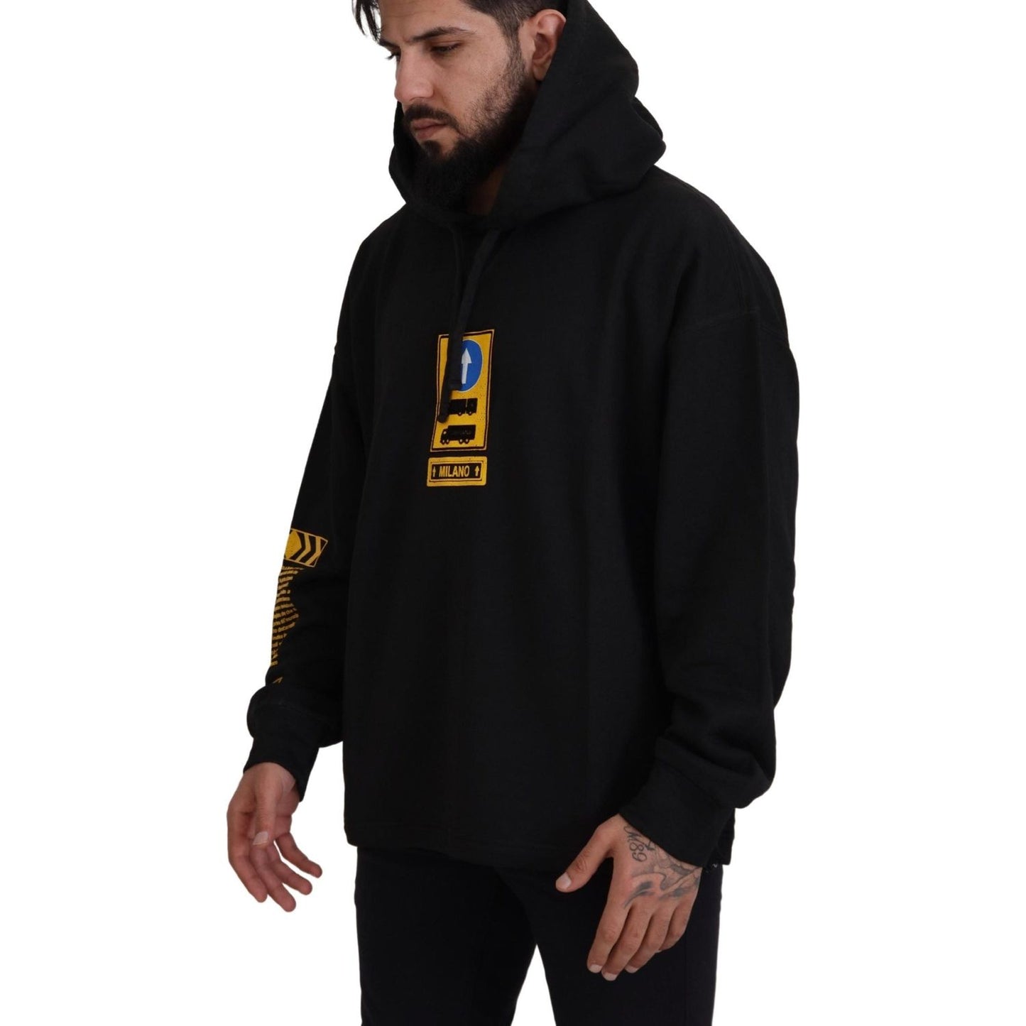 Dolce & Gabbana Black Cotton Hooded DG Shield Pullover Sweater Dolce & Gabbana