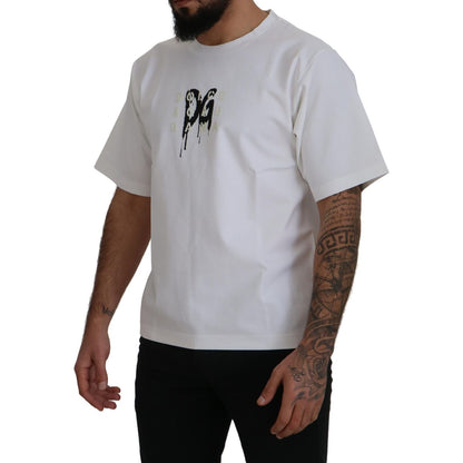Dolce & Gabbana White Logo Print Cotton Crewneck T-shirt Dolce & Gabbana