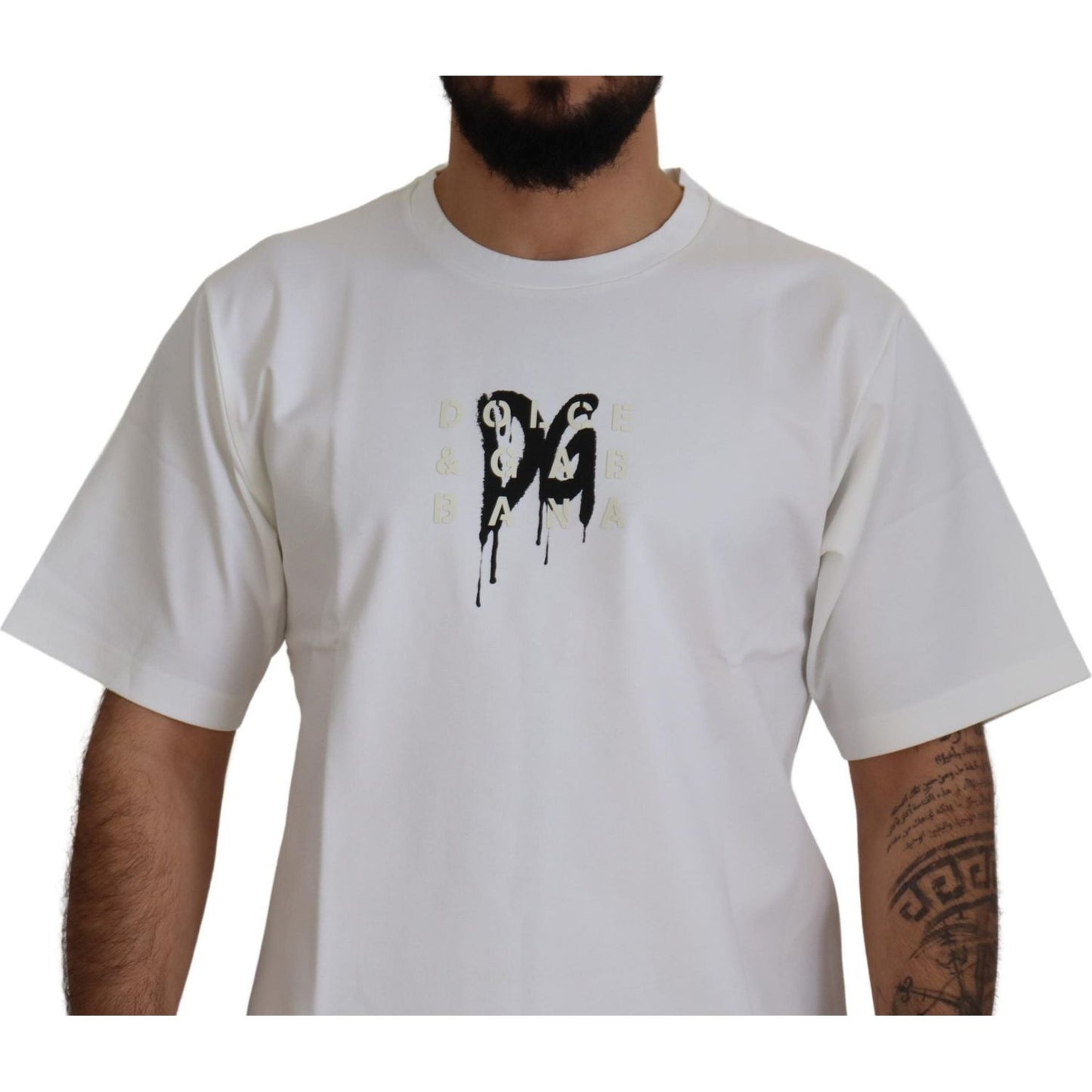 Dolce & Gabbana White Logo Print Cotton Crewneck T-shirt Dolce & Gabbana