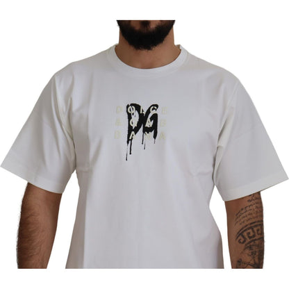 Dolce & Gabbana White Logo Print Cotton Crewneck T-shirt Dolce & Gabbana