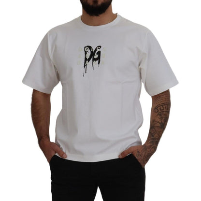 Dolce & Gabbana White Logo Print Cotton Crewneck T-shirt Dolce & Gabbana