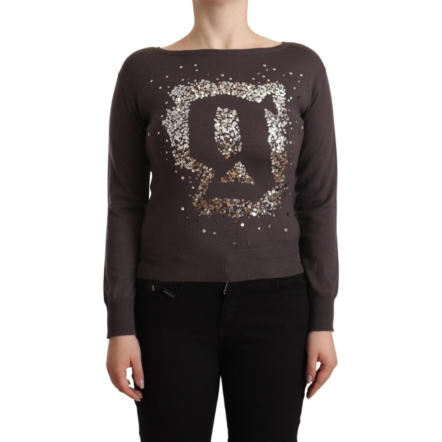 John Galliano Brown Wool Sequined Long Sleeves Pullover Sweater John Galliano