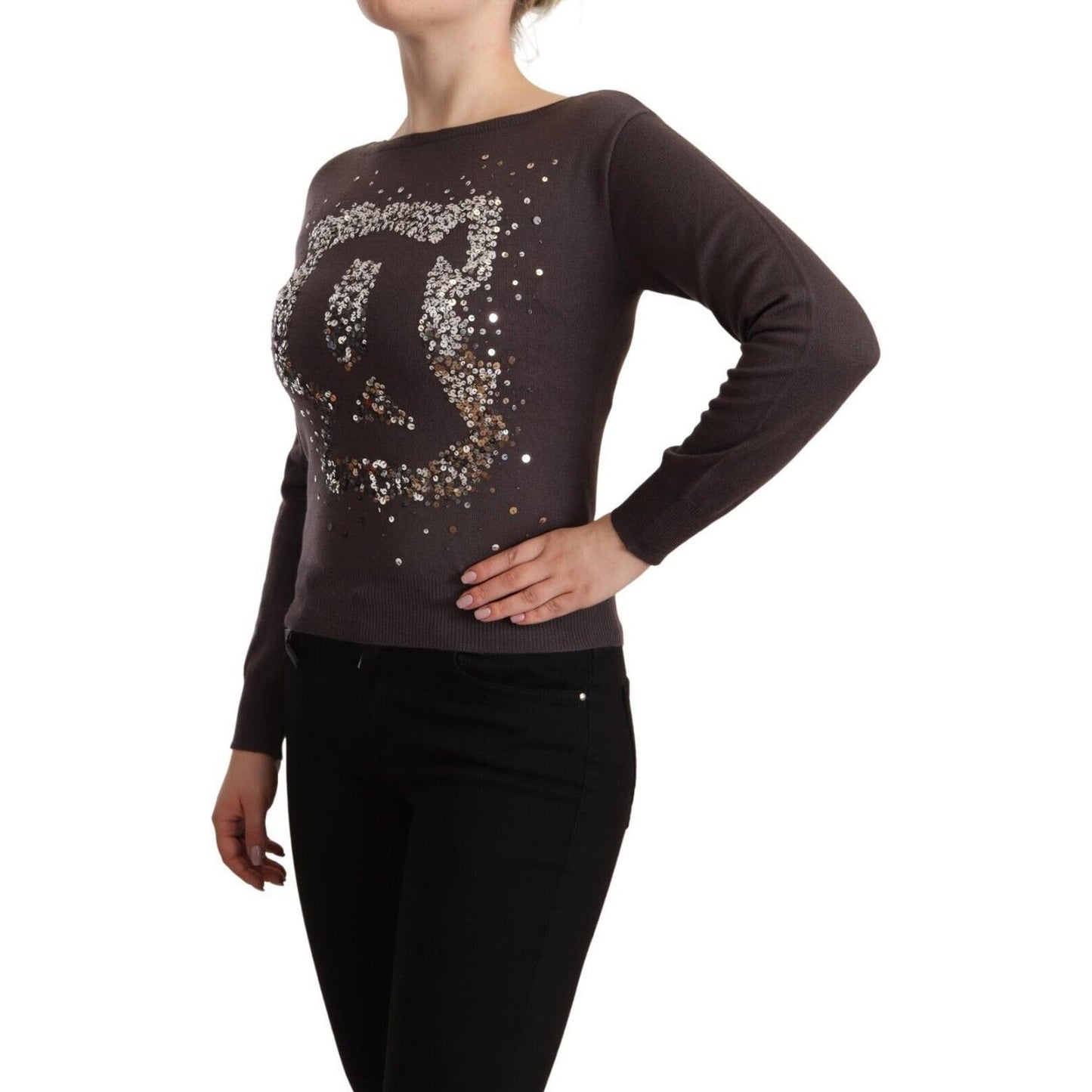 John Galliano Brown Wool Sequined Long Sleeves Pullover Sweater John Galliano