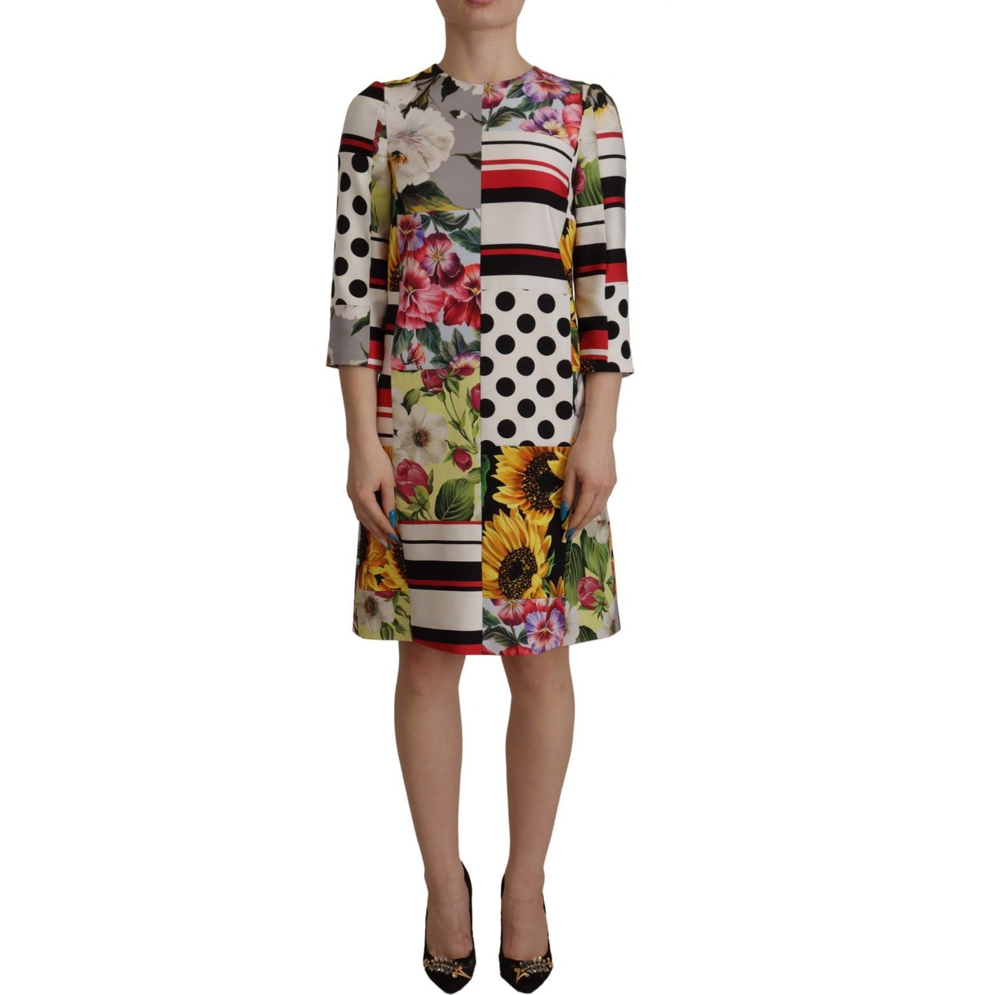 Dolce & Gabbana Multicolor Charmeuse Floral Sheath Jaquard Pachwork Dress Dolce & Gabbana