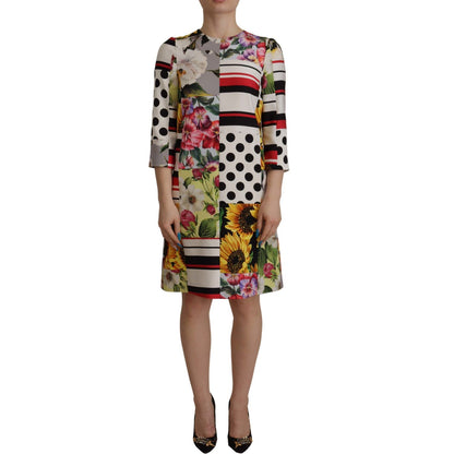 Dolce & Gabbana Multicolor Charmeuse Floral Sheath Jaquard Pachwork Dress Dolce & Gabbana