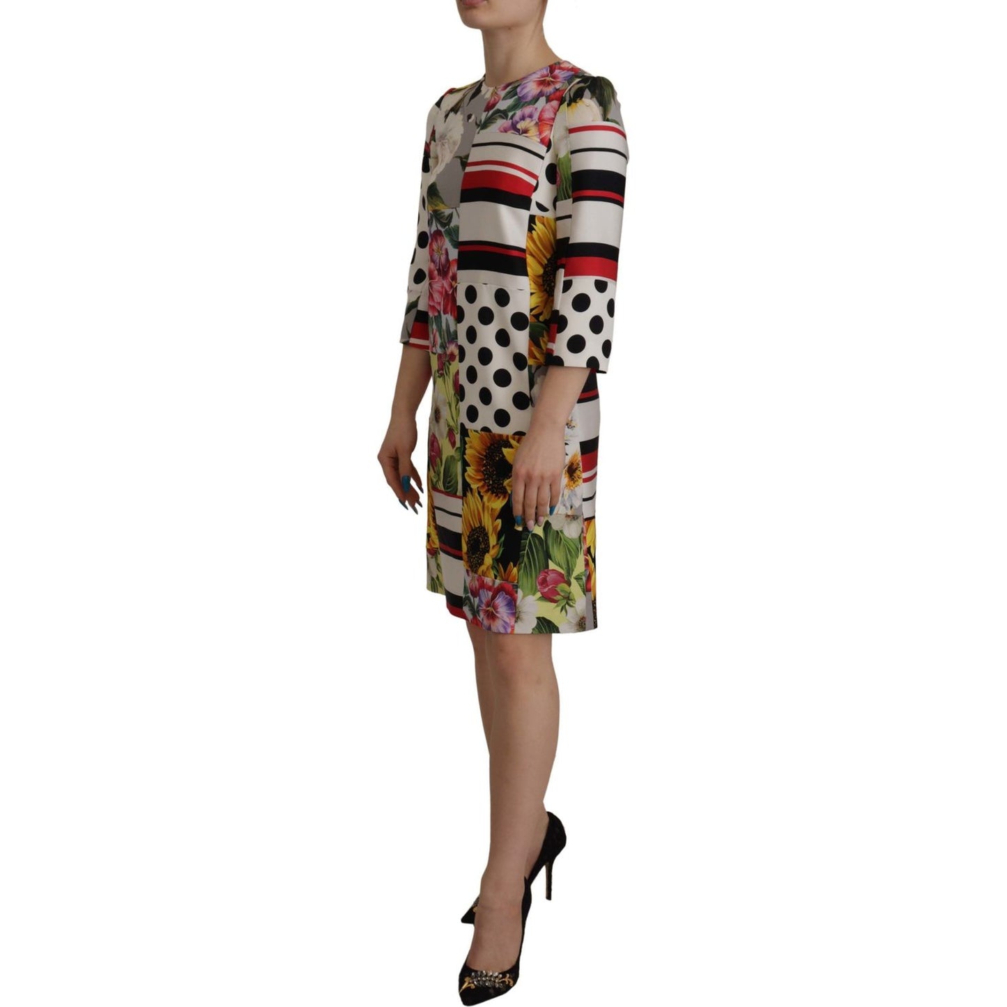 Dolce & Gabbana Multicolor Charmeuse Floral Sheath Jaquard Pachwork Dress Dolce & Gabbana