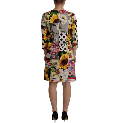 Dolce & Gabbana Multicolor Charmeuse Floral Sheath Jaquard Pachwork Dress Dolce & Gabbana