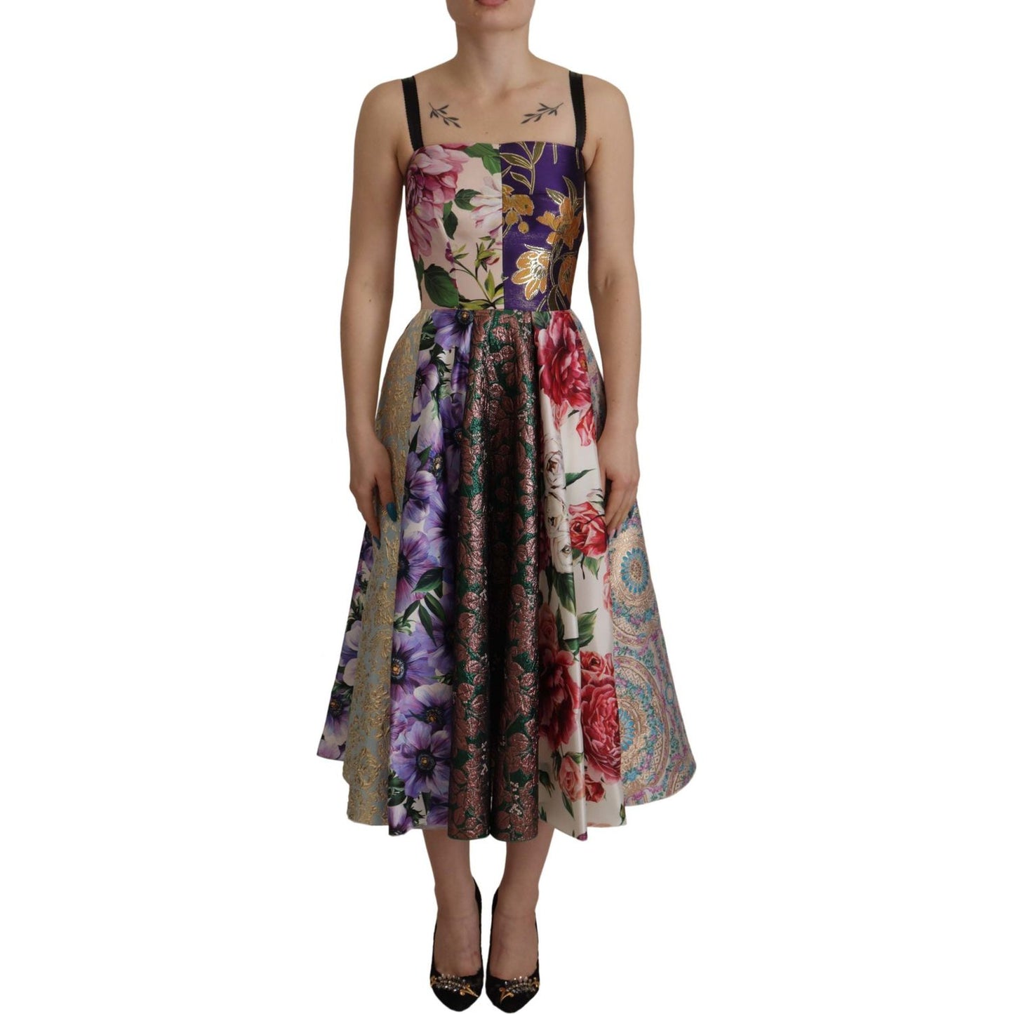 Dolce & Gabbana Dress Midi Patchwork Floral Jaquard Silk Dolce & Gabbana