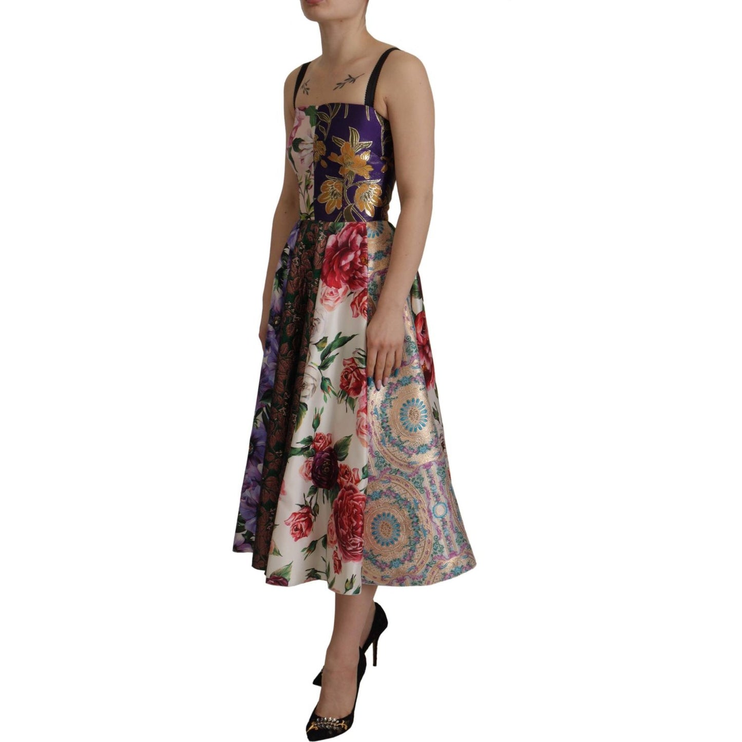 Dolce & Gabbana Dress Midi Patchwork Floral Jaquard Silk Dolce & Gabbana