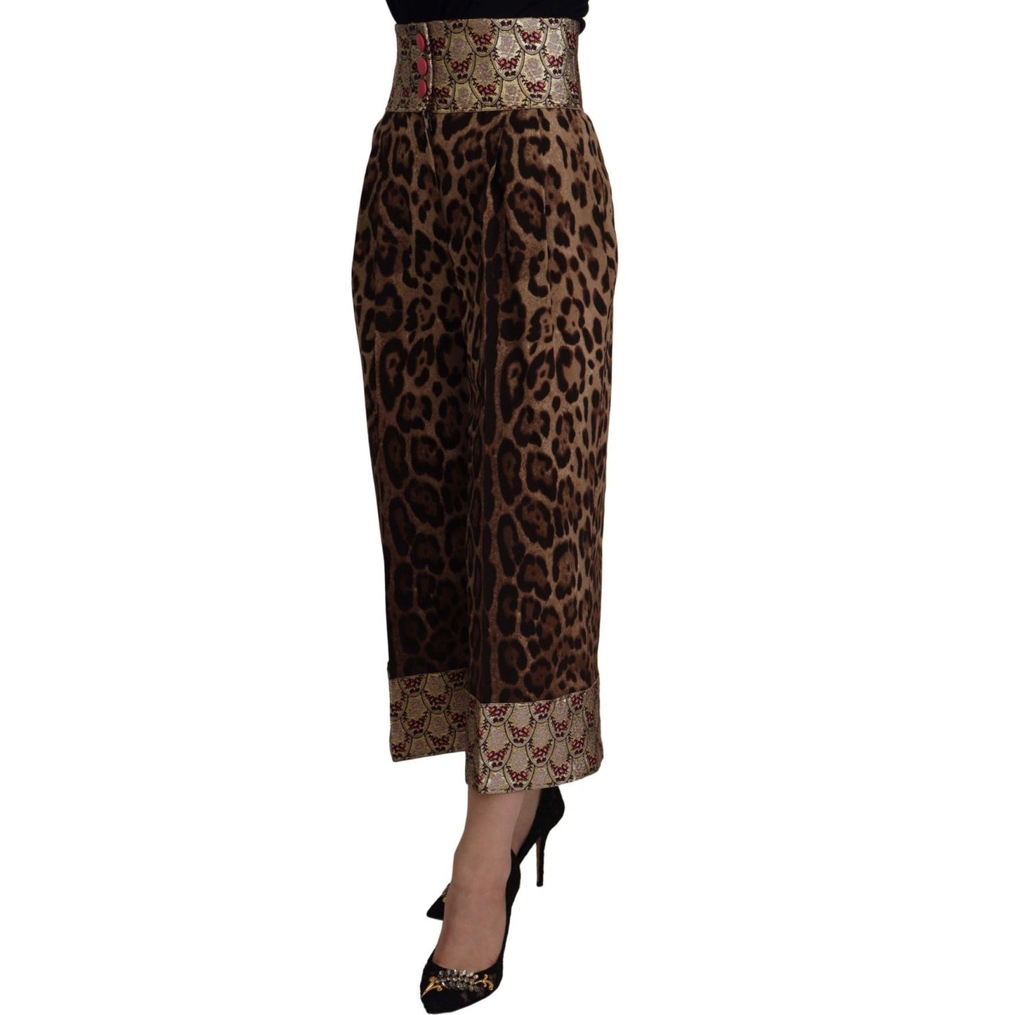 Dolce & Gabbana Brown Leopard Gold Jacquard High Waist Pants Dolce & Gabbana
