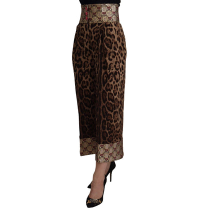 Dolce & Gabbana Brown Leopard Gold Jacquard High Waist Pants Dolce & Gabbana