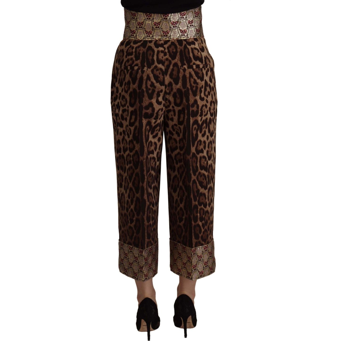 Dolce & Gabbana Brown Leopard Gold Jacquard High Waist Pants Dolce & Gabbana