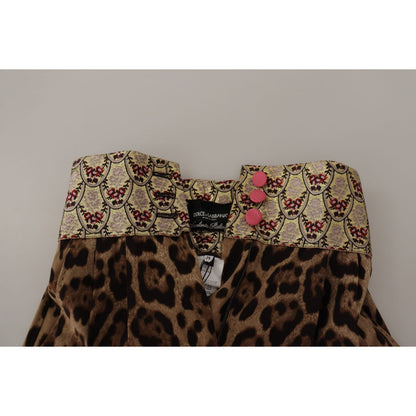 Dolce & Gabbana Brown Leopard Gold Jacquard High Waist Pants Dolce & Gabbana