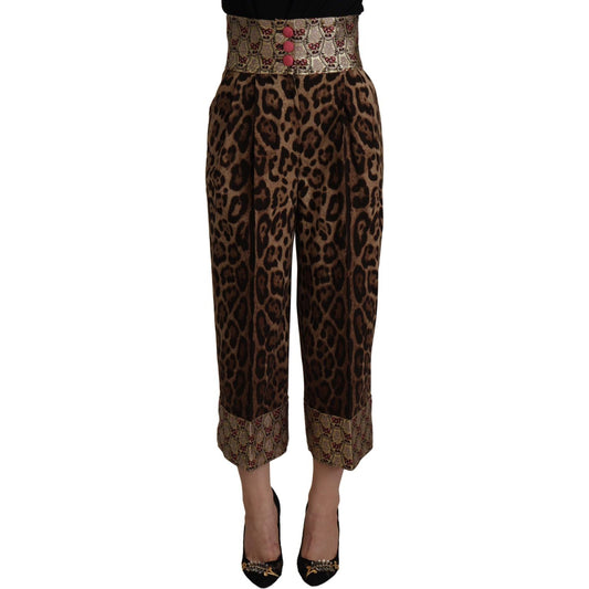 Dolce & Gabbana Brown Leopard Gold Jacquard High Waist Pants Dolce & Gabbana