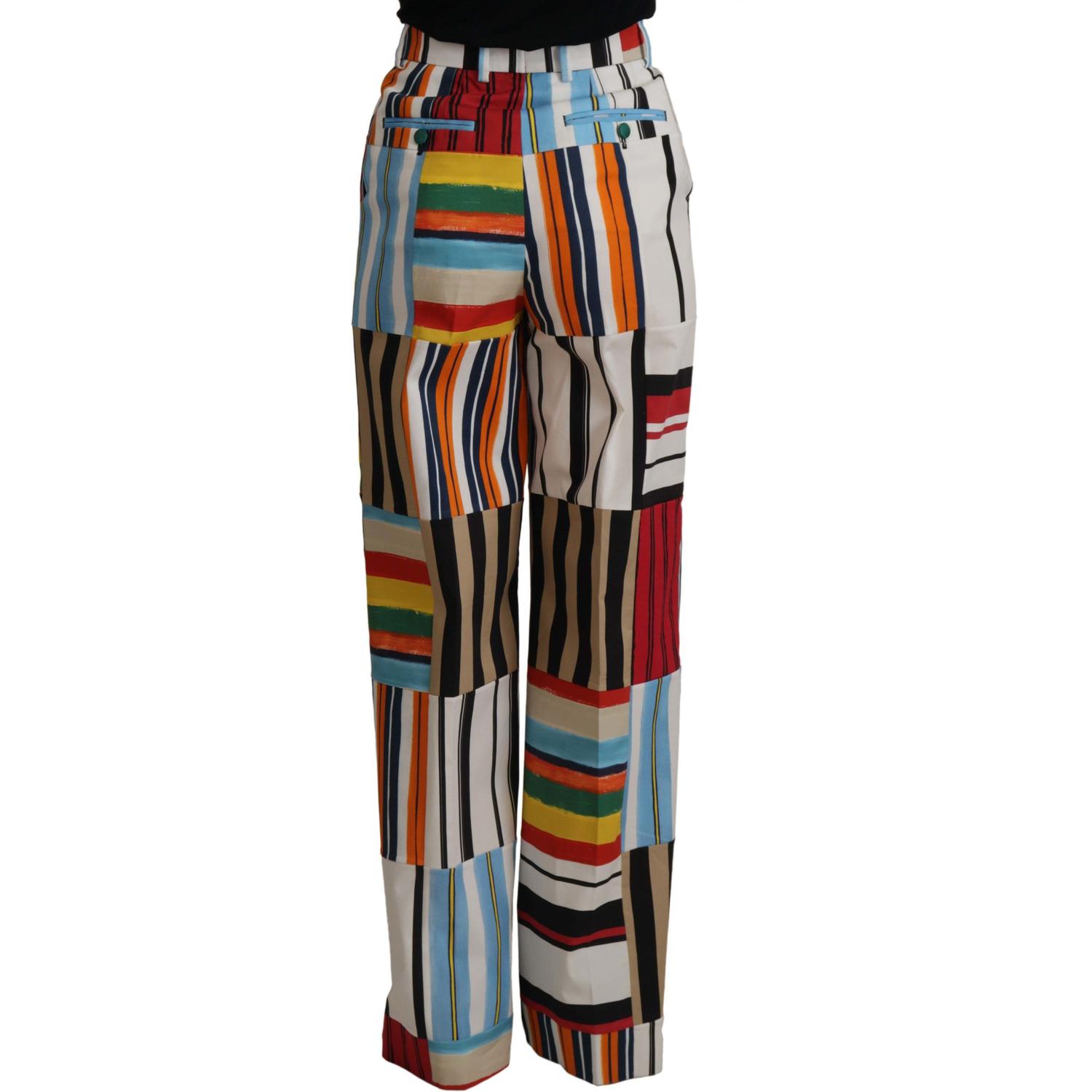 Dolce & Gabbana Multicolor Striped High Waist Cotton Pants