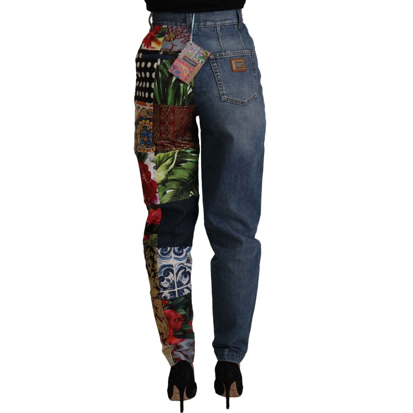 Dolce & Gabbana Blue Jeans Jacquard Majolica High Waist Pants Dolce & Gabbana
