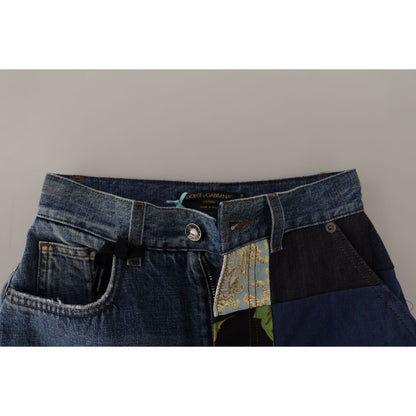 Dolce & Gabbana Blue Jeans Jacquard Majolica High Waist Pants Dolce & Gabbana