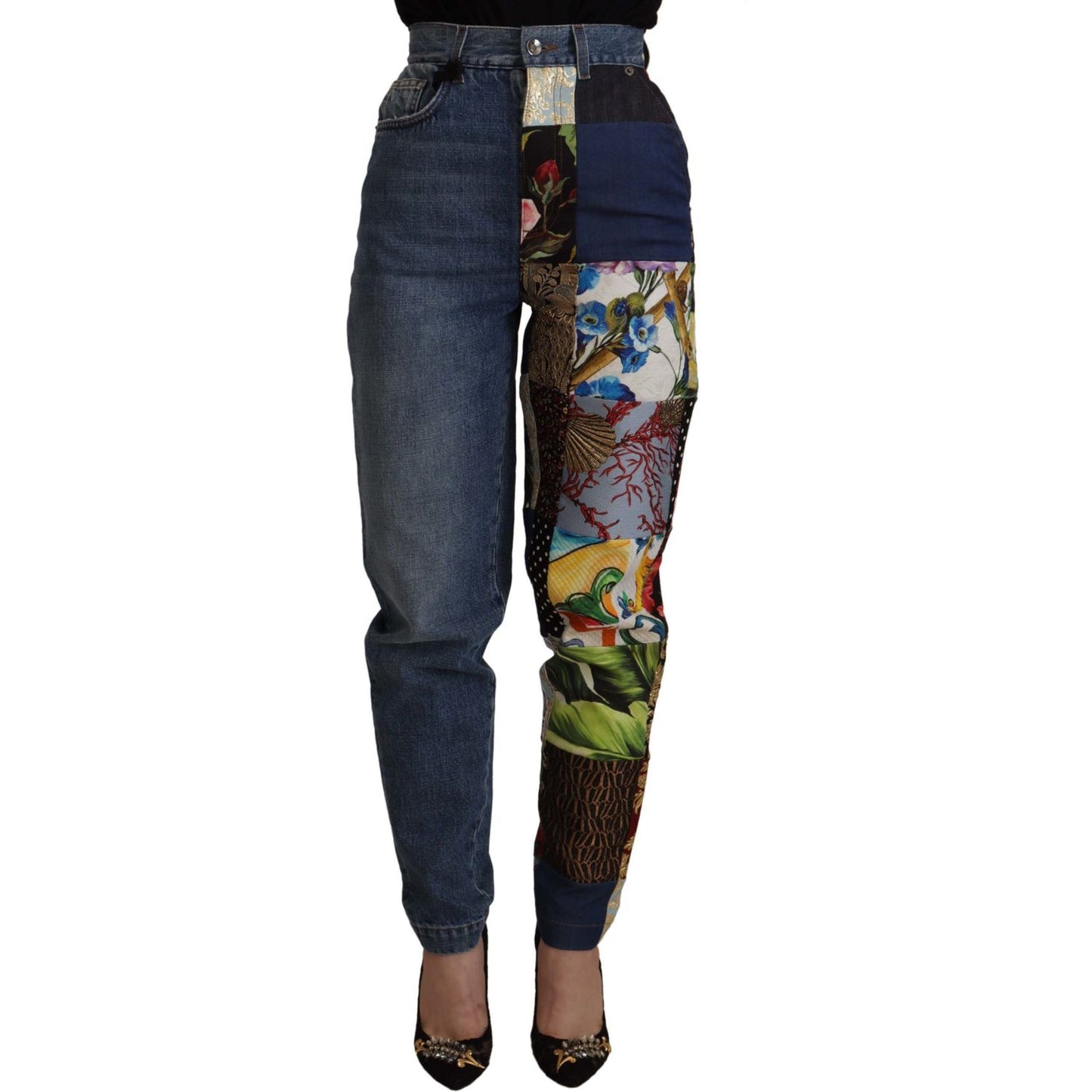 Dolce & Gabbana Blue Jeans Jacquard Majolica High Waist Pants Dolce & Gabbana