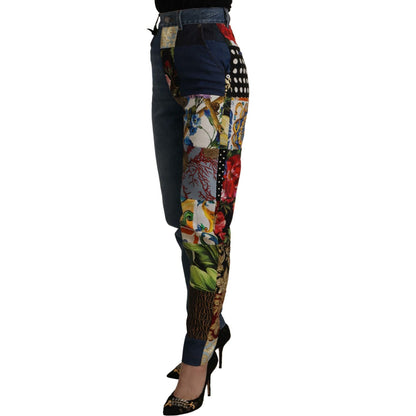 Dolce & Gabbana Blue Jeans Jacquard Majolica High Waist Pants Dolce & Gabbana