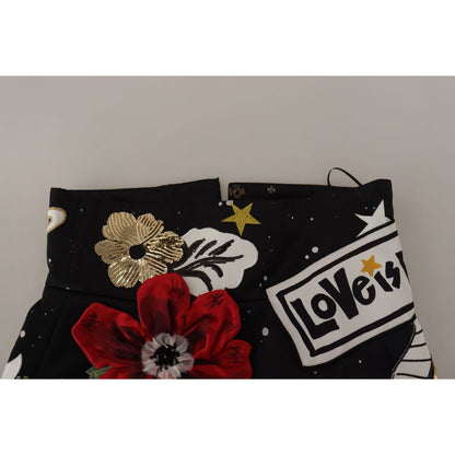 Dolce & Gabbana Black Love Clock Sequined Piano Skirt Dolce & Gabbana