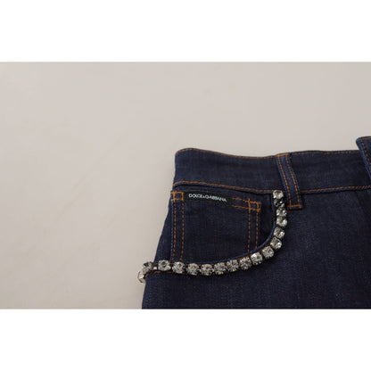 Dolce & Gabbana Blue Denim Stretch Crystal Hot Pants Shorts Dolce & Gabbana