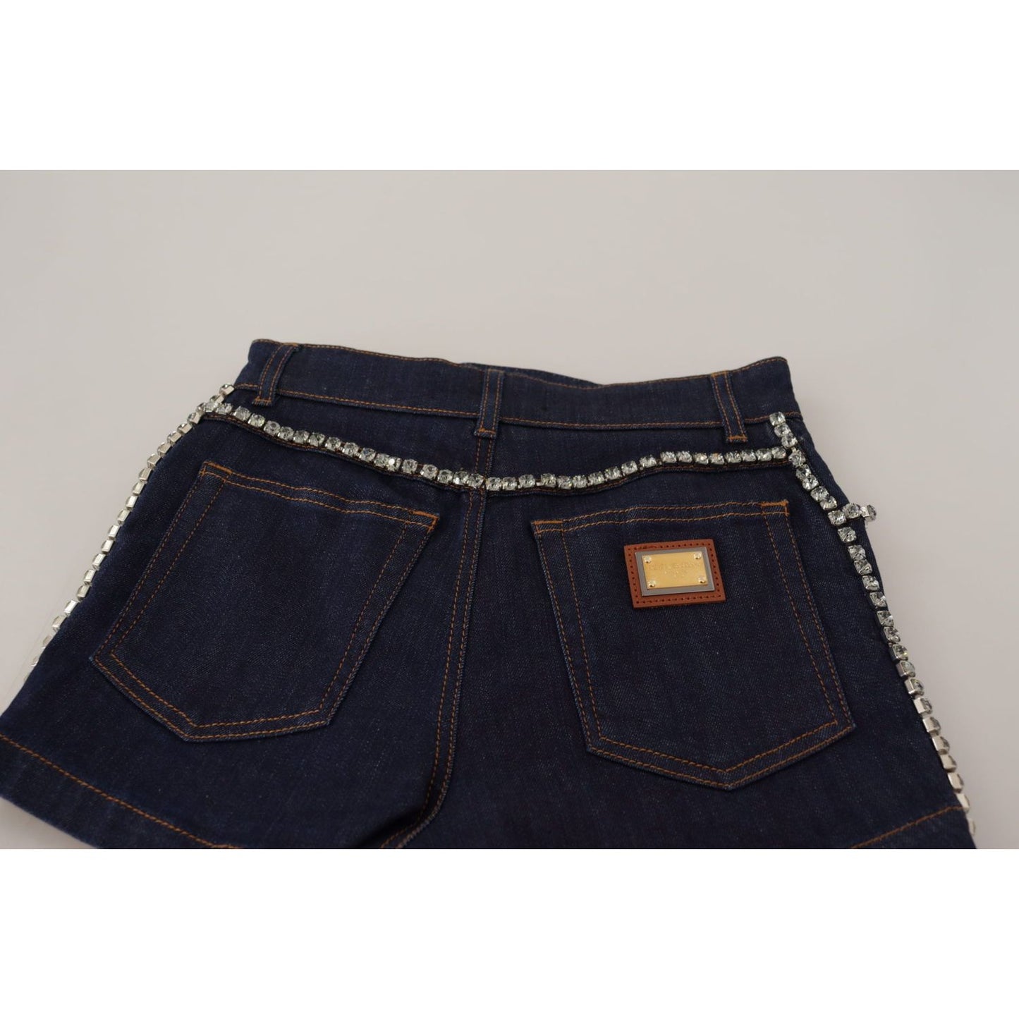 Dolce & Gabbana Blue Denim Stretch Crystal Hot Pants Shorts Dolce & Gabbana