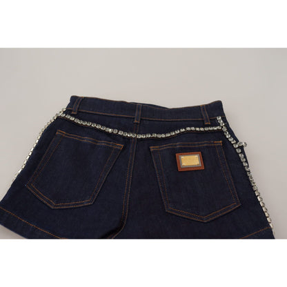 Dolce & Gabbana Blue Denim Stretch Crystal Hot Pants Shorts Dolce & Gabbana