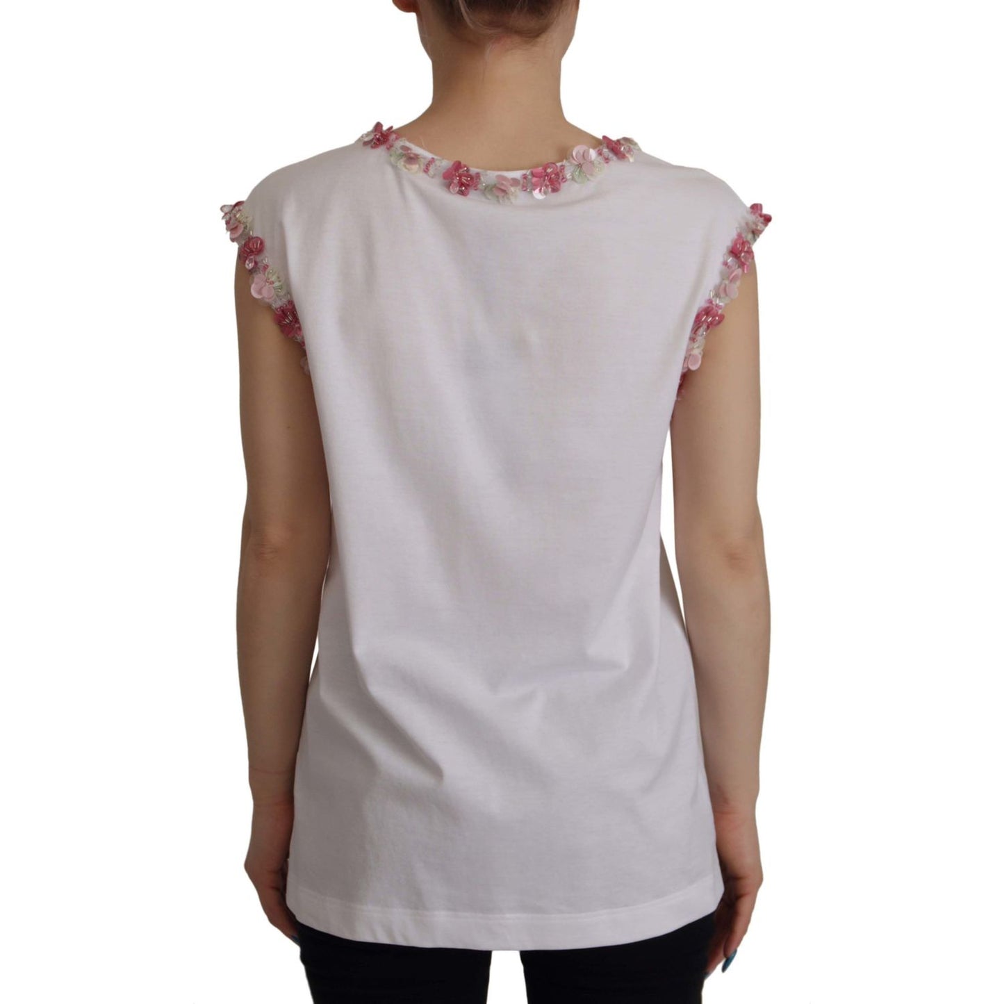 Dolce & Gabbana White DG Crown Floral Sequin T-shirt