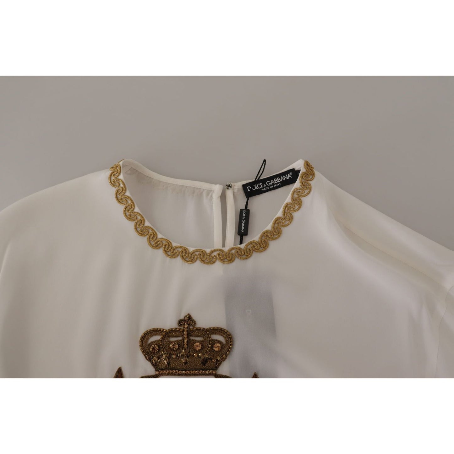 Dolce & Gabbana White Silk Gold DG Crown Crystal Blouse Top Dolce & Gabbana