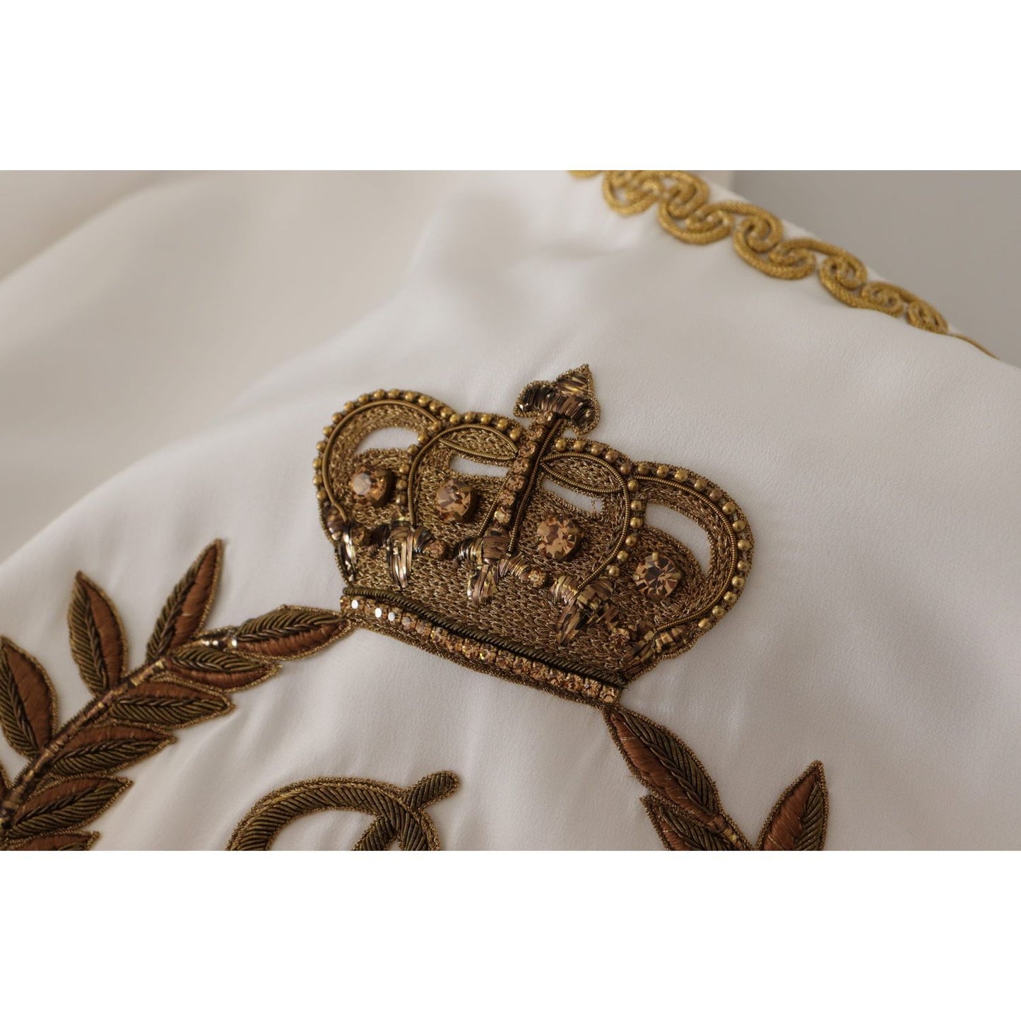 Dolce & Gabbana White Silk Gold DG Crown Crystal Blouse Top Dolce & Gabbana
