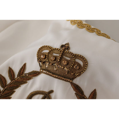 Dolce & Gabbana White Silk Gold DG Crown Crystal Blouse Top Dolce & Gabbana