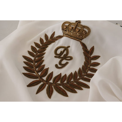 Dolce & Gabbana White Silk Gold DG Crown Crystal Blouse Top Dolce & Gabbana