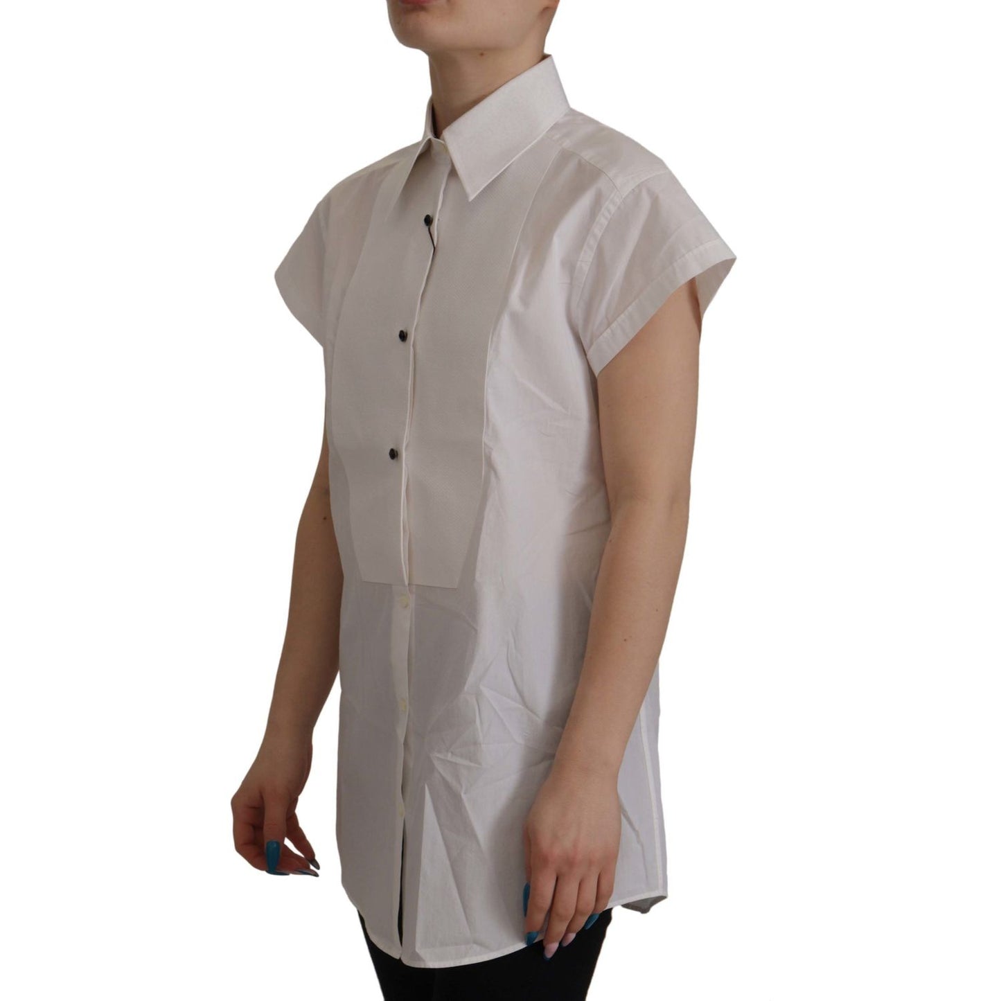 Dolce & Gabbana White Sleeveless Tuxedo Formal Blouse Top Dolce & Gabbana