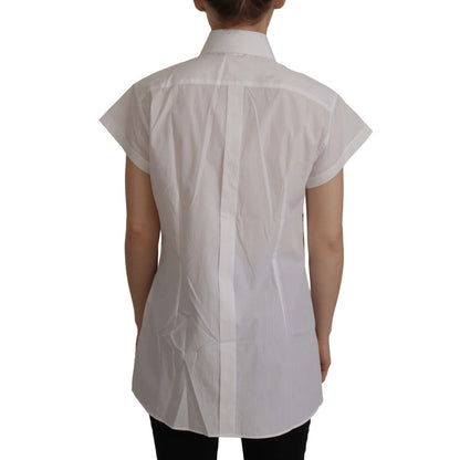 Dolce & Gabbana White Sleeveless Tuxedo Formal Blouse Top Dolce & Gabbana