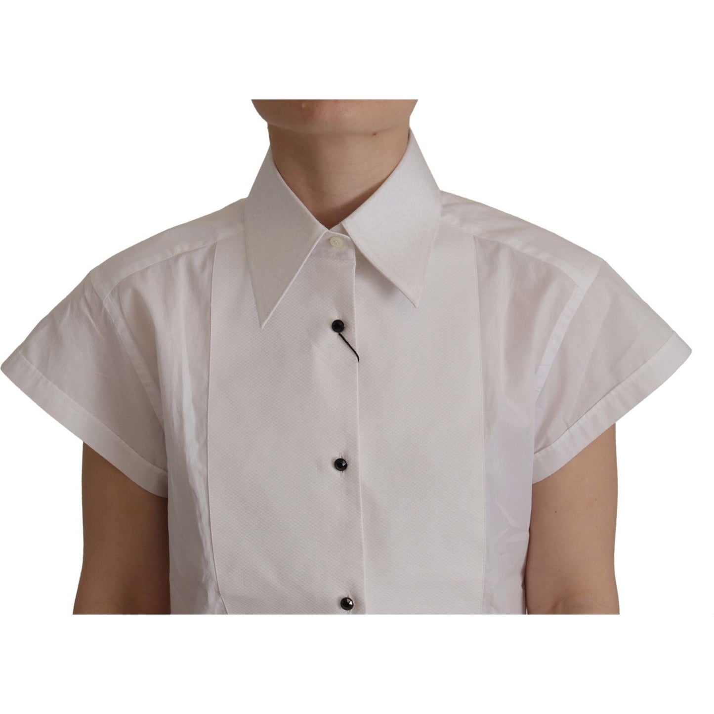 Dolce & Gabbana White Sleeveless Tuxedo Formal Blouse Top Dolce & Gabbana