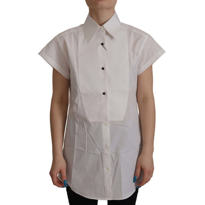 Dolce & Gabbana White Sleeveless Tuxedo Formal Blouse Top Dolce & Gabbana