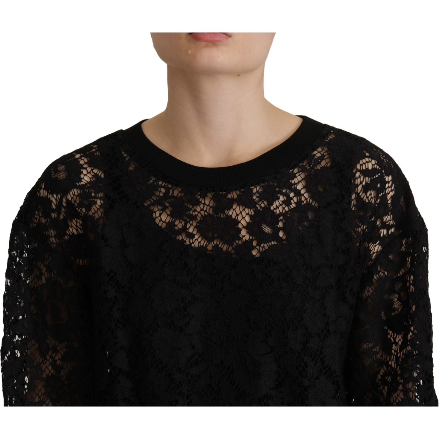 Dolce & Gabbana Black Floral Lace Pullover Sicily Blouse
