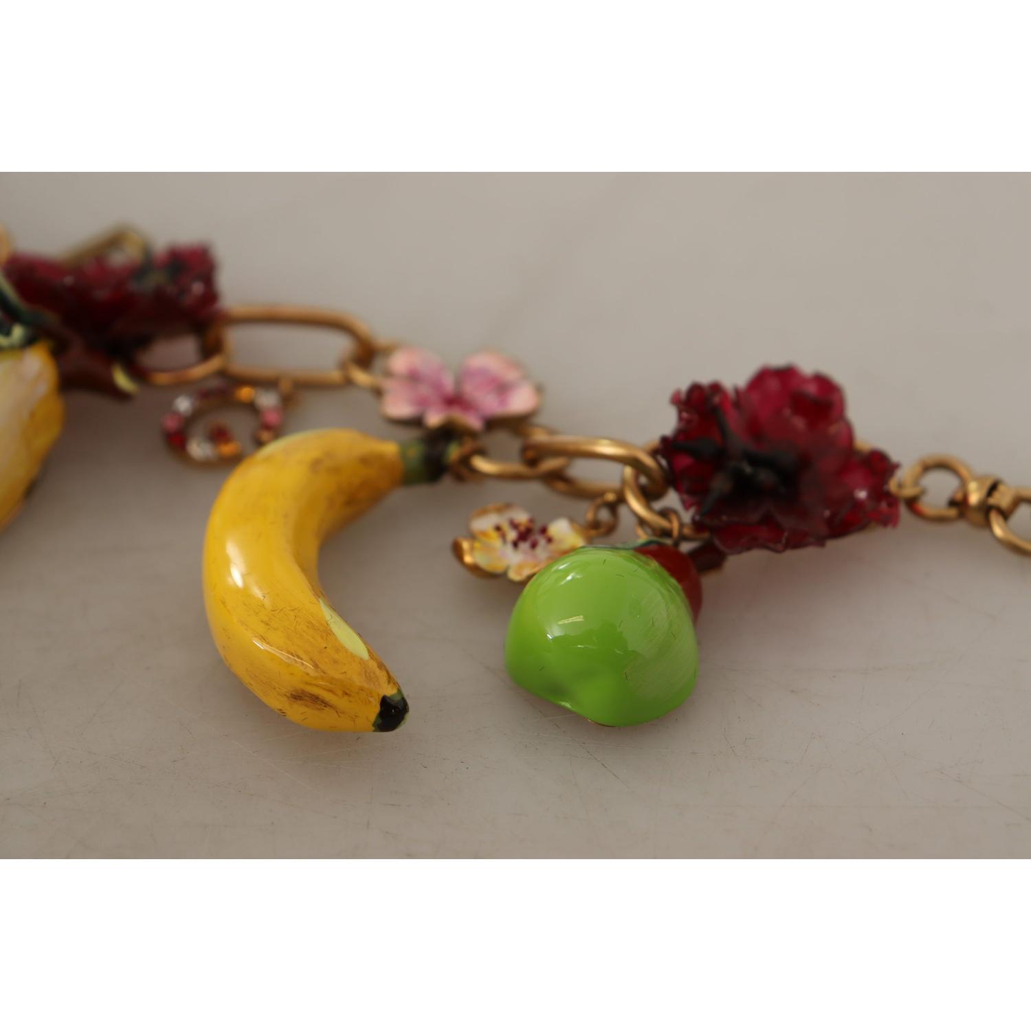 Dolce & Gabbana Gold Brass Sicily Fruits Roses Statement Necklace