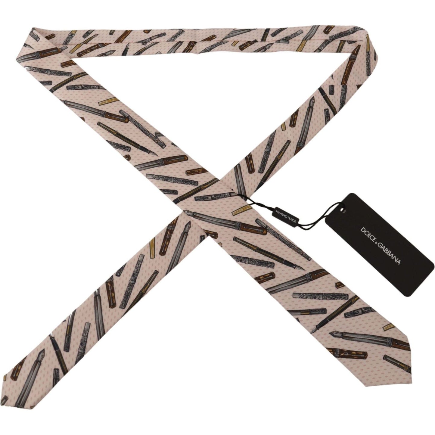 Dolce & Gabbana Pink Pen Dots Print 100% Silk Adjustable Neck Accessory Tie Dolce & Gabbana