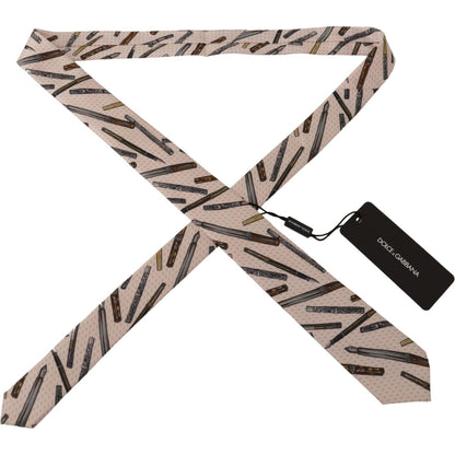 Dolce & Gabbana Pink Pen Dots Print 100% Silk Adjustable Neck Accessory Tie Dolce & Gabbana