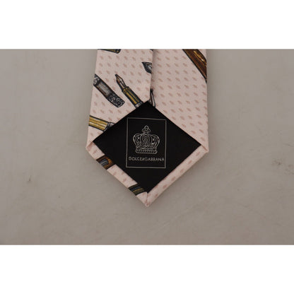 Dolce & Gabbana Pink Pen Dots Print 100% Silk Adjustable Neck Accessory Tie Dolce & Gabbana