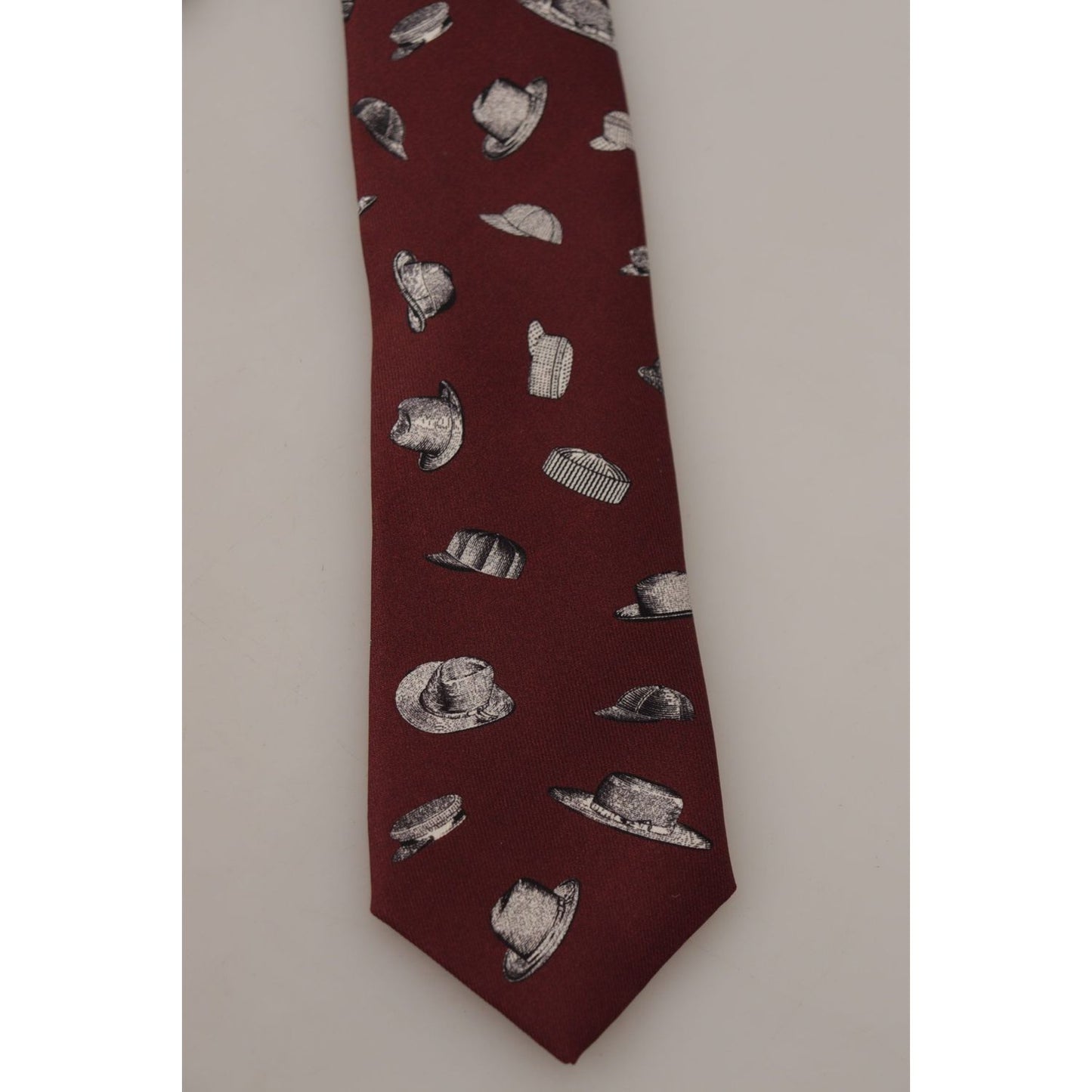 Dolce & Gabbana Maroon Hat Pattern 100% Silk Adjustable Accessory Tie Dolce & Gabbana