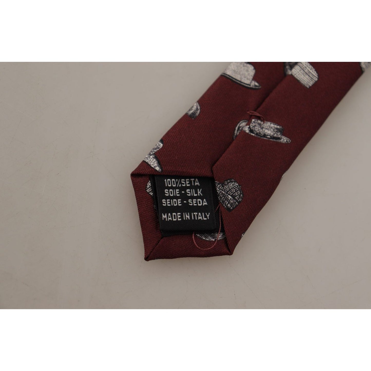 Dolce & Gabbana Maroon Hat Pattern 100% Silk Adjustable Accessory Tie Dolce & Gabbana
